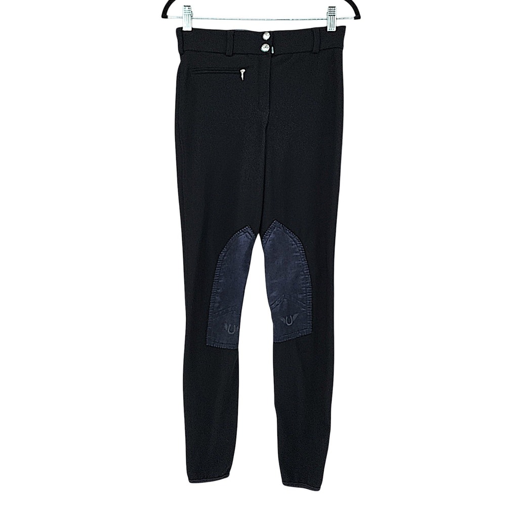Tuffrider Riding Breeches 28 Wom Long Black Pant Knee Patch Equestrian Horseback